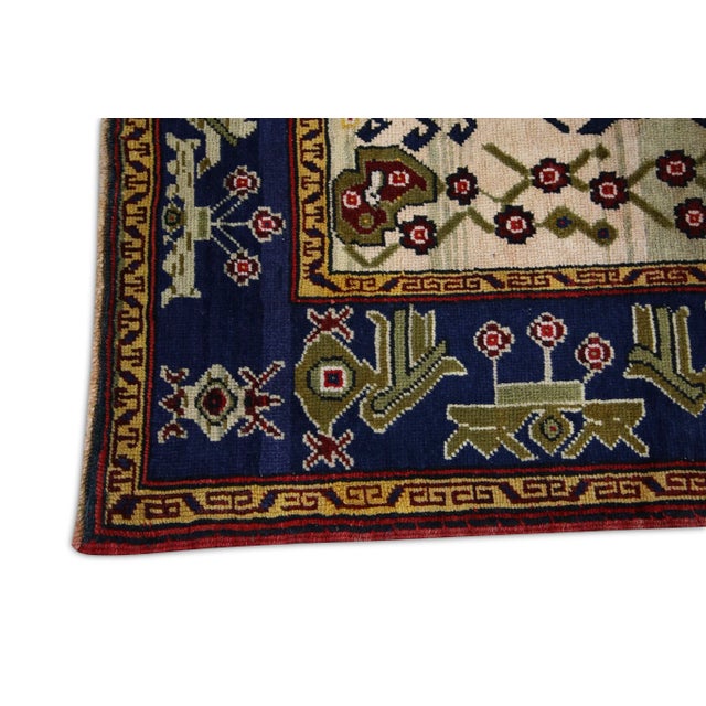 Tribal 1960s Red & Blue Vintage Turkish Runner 5'8" X 11'5" For Sale - Image 3 of 7