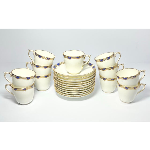 English 1980s Coalport “St. Malo” 11 Cobalt Bone China Demitasse Cups & Saucers - 22 pcs For Sale - Image 3 of 9