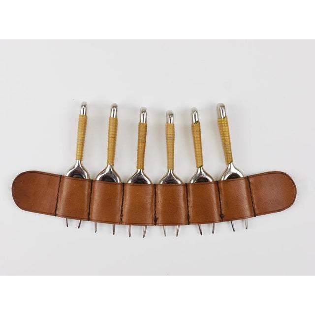 #3679 Corn Cob Skewers Forks with Leather Holder attributed to Carl Auböck, Vienna, Austria, 1930s, Set of 7 For Sale - Image 3 of 10
