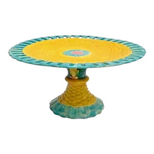 Antique Pierced Majolica Basket Weave Cake Dish