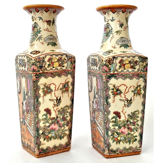 Asian Style Pair Antique Rose Medallion Qing Style Chinese Vases For Sale - Image 4 of 12