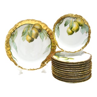 Early 1900s Hand Painted Edwardian Set Including 1 Platter & 12 Plates by Elite Limoges For Sale