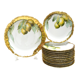 Early 1900s Hand Painted Edwardian Set Including 1 Platter & 12 Plates by Elite Limoges