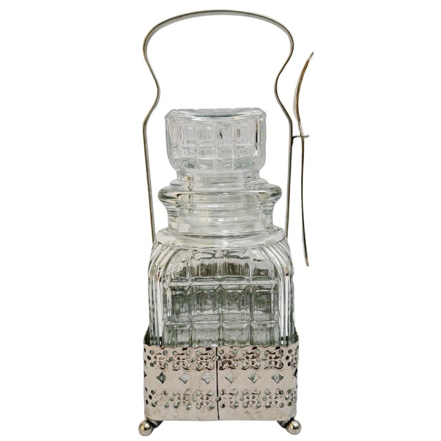 Antique English Silver Plated & Cut Glass Pickle Jars Pair in Original Caddy With Fork For Sale In San Diego - Image 6 of 11