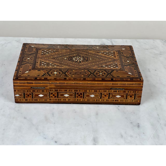 Antique Persian (Probably Syrian) Khatam Wood Inlaid Jewelry Box C. Early 20th Century For Sale In Boston - Image 6 of 6