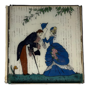Early 20th Century Art Deco Reverse Painted Glass Courting Scene: Victorian Picture