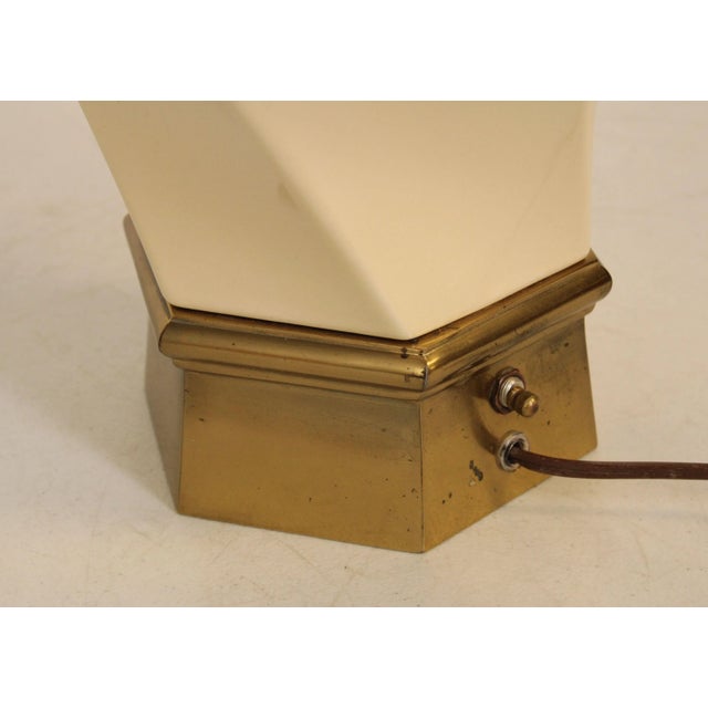 Stiffel Brass and Ceramic Pair of Vintage Hexagonal Table Lamps For Sale - Image 9 of 12