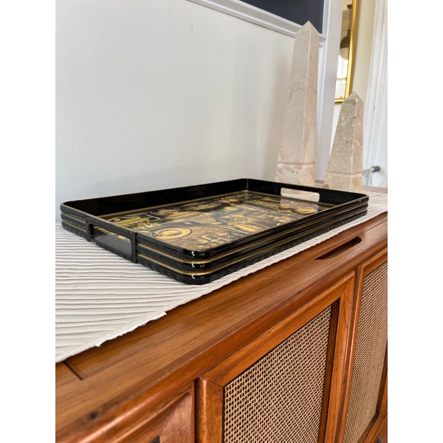 Plastic Bespoke Lacquered Fornasetti Style Serving Tray Sally Designs Artist Signed For Sale - Image 7 of 12