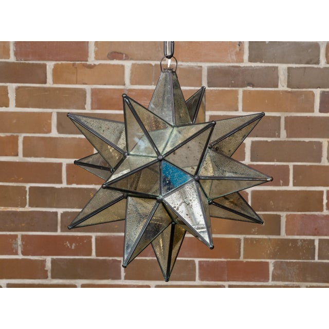 Metal Mid 20th Century Mid Century Modern French Star Shaped Light Fixture with Mirrored Panels, USA Wired For Sale - Image 7 of 12
