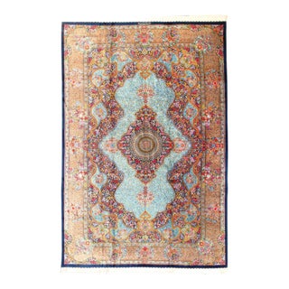 Multi Color Fine Hand Knotted Pure Silk Persian Qum Rug For Sale