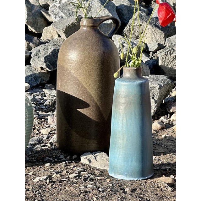 Studio Ceramic Vase with Anthracite-Turquoise Gradient Glaze from Lu and Gerd Grove, Germany, 1960s For Sale - Image 10 of 18