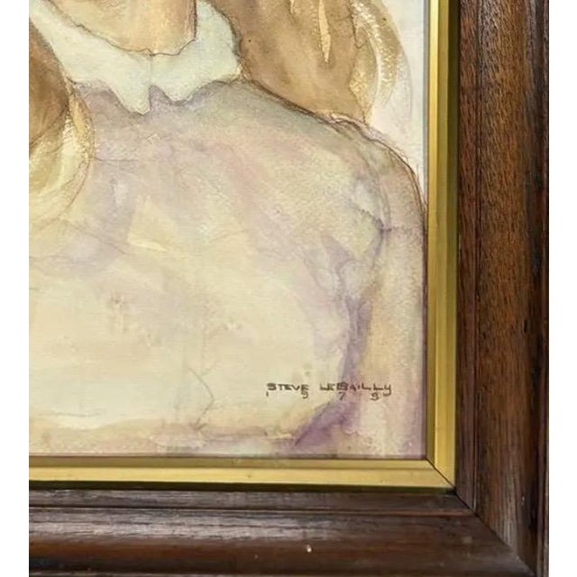 1979 Signed Steve LeBailly Original Watercolor – "Lady in Lavender" Figurative Portrait For Sale - Image 10 of 13