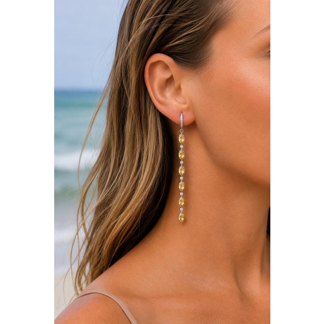 Not Yet Made - Made To Order Citrine Huggie Drop Earrings, Silver, Gold, Pair For Sale - Image 5 of 9
