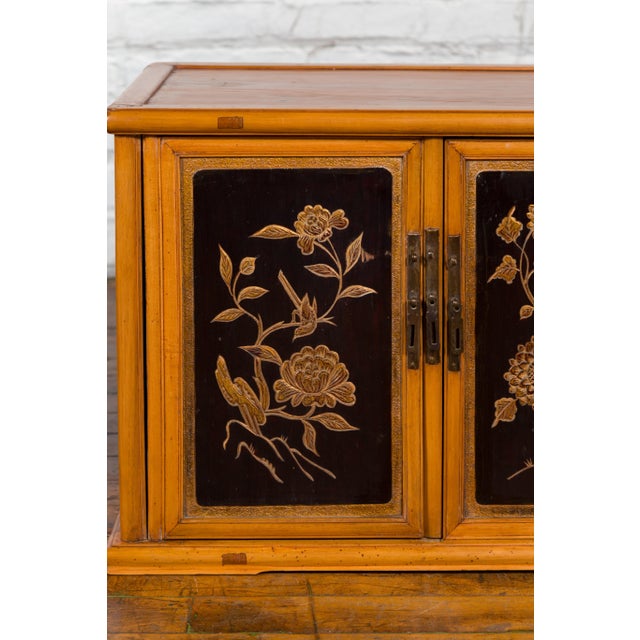 Two Chinese Qing Dynasty Fruitwood Side Cabinets with Carved Décor, Sold Each For Sale - Image 4 of 12