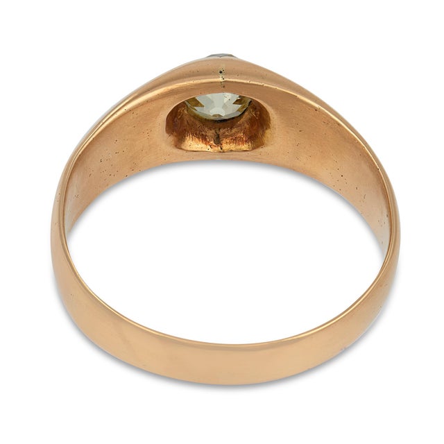 19th Century Victorian Old Mine Cut Fancy Color Diamond 18k Rose Gold Bezel Engagement Ring, Size 12.75 For Sale In Los Angeles - Image 6 of 6