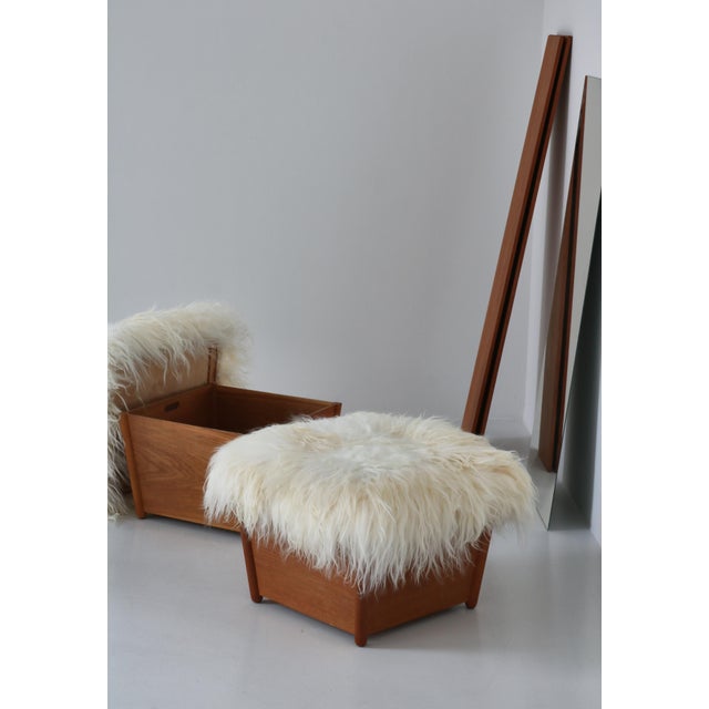 Set of charming stools by Danish Designer Arne Wahl-Iversen made in the 1960s. The stools have been reupholstered in long-...