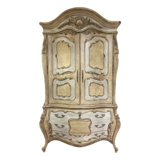 Ferguson Copeland Louis XV Style Painted and Parcel-Gilt Bombé Armoire For Sale
