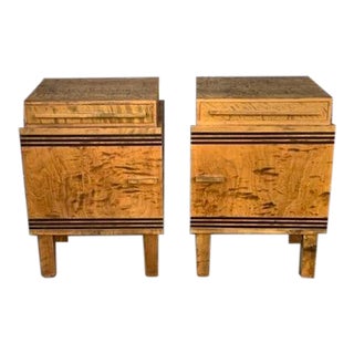 Pair of Finnish Art Deco/Moderne End Tables/Nightstands in Birch and Ebony, Circa 1930 For Sale