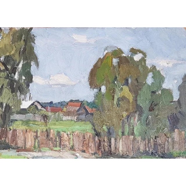 Realism Ukrainian Impressionism Painting, Rural Landscape Oil on Cardboard, 1967 50-70 For Sale - Image 3 of 6