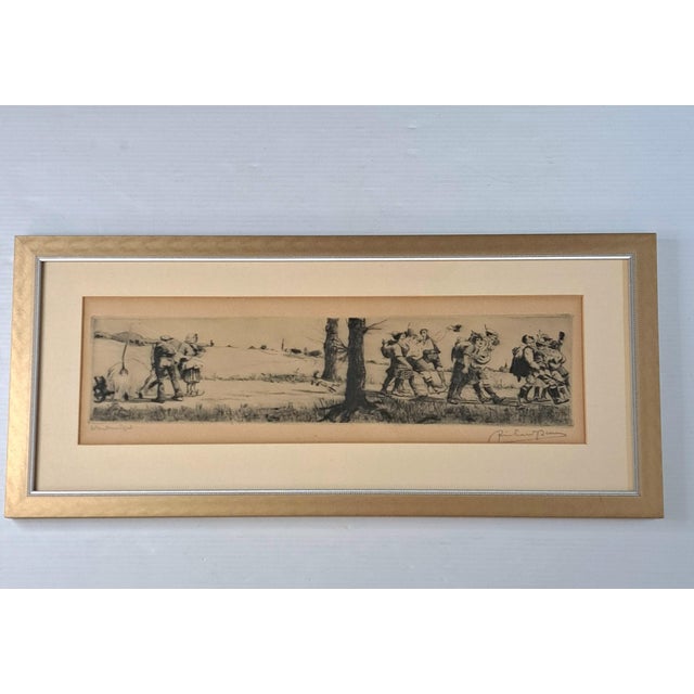 Original signed German etching, Wandervögel, by Richard Bloos (1878–1957), a Düsseldorf School artist from the Rhineland...