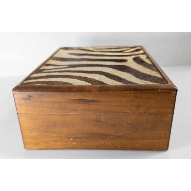Wood Mid-Century French or American Walnut and Zebra Humidor Box For Sale - Image 7 of 17