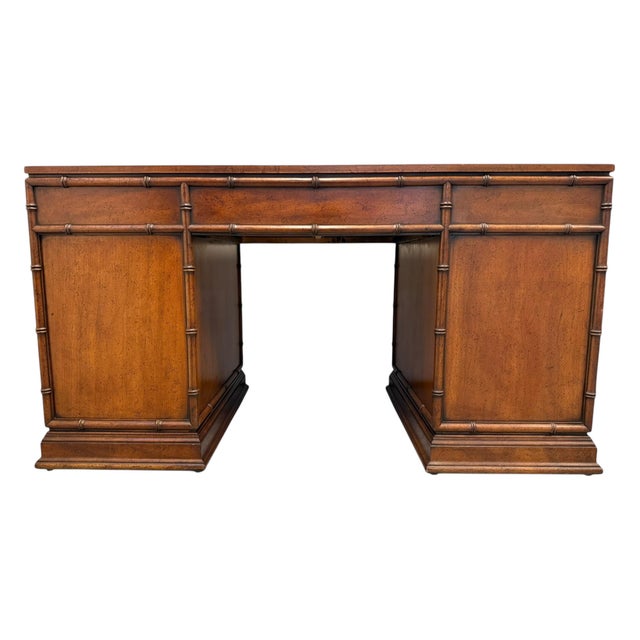 Wood 1960s Faux Bamboo Sligh Lowry Desk For Sale - Image 7 of 11