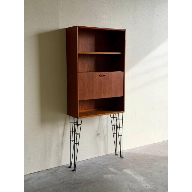 1960s Danish Mid-Century Modern Teak Bar Cabinet With Drop-Down Desk For Sale In Los Angeles - Image 6 of 10