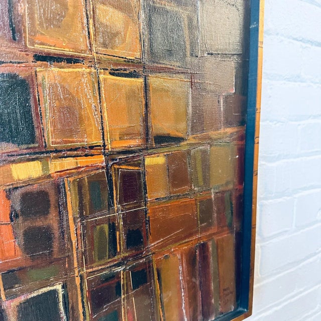 Textile Sam Russo (b. 1922) Signed Abstract Oil on Canvas “structure” C.1960 For Sale - Image 7 of 9