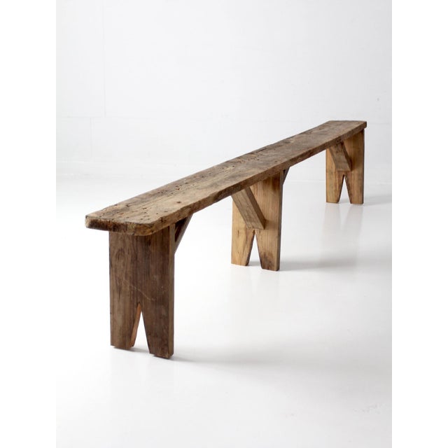 Early 20th Century Antique Primitive 9-Foot Wood Bench For Sale - Image 5 of 18