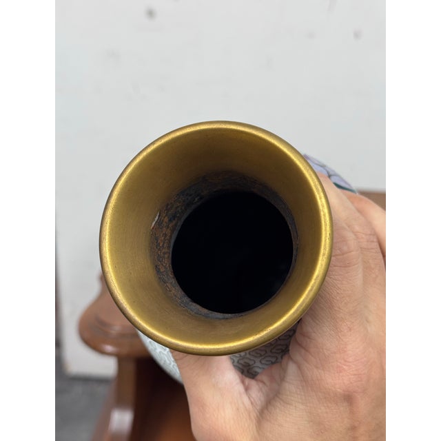 Chinese Enamel Cloisonné Vase With Flowers For Sale - Image 9 of 12