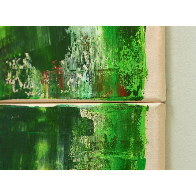Textile Green Circle Quadriptych, Contemporary Painting on Canvas For Sale - Image 7 of 10