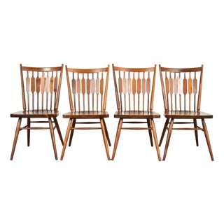 Kipp Stewart for Drexel Declaration Sculpted Walnut Dining Chairs, Set of Four For Sale