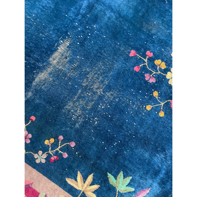 Art Deco 1920-1930's Antique Art Deco Asian Botanical Garden Magenta Berry Navy Purple Green Rug 9 2 X 11 8 For Sale - Image 3 of 13