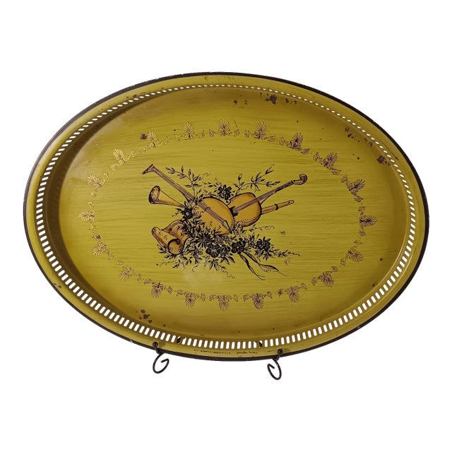 Vintage Hand Painted Large Oval Toleware by Nashco, Ny - Signed R.P. For Sale