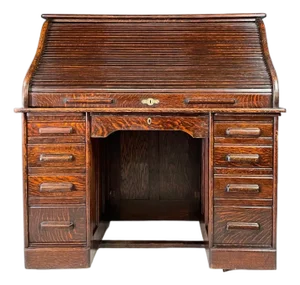 American Oak Roll-Top Desk, Czechoslovakia, 1930s