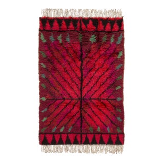 Vintage Swedish Rya Wool Rug in Crimson Design by Rug & Kilim, 1950-1959 For Sale