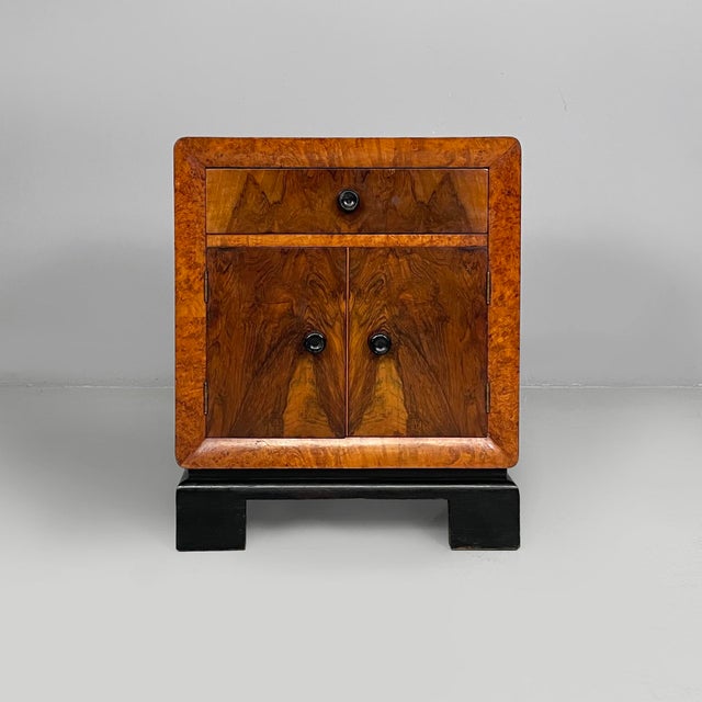 Italian Art Deco Bedside Table in Wood and Black Wood, 1930s, Set of 2 For Sale - Image 3 of 17