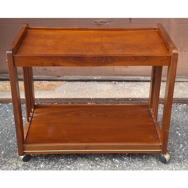 American Late 20th Century American Classical Oak Tiered Rolling Bar Cart For Sale - Image 3 of 9