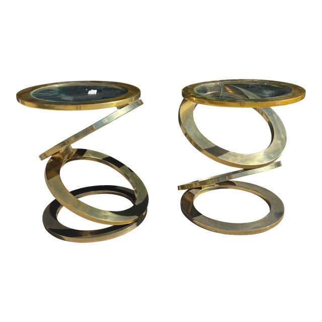 Modern Abstract Side Tables, Glass and Brass For Sale