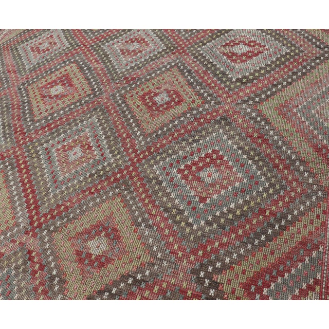 Vintage Turkish Kilim Rug in Red, Beige, and Olive Diamond Pattern 7'1 X 11'0 For Sale - Image 11 of 13
