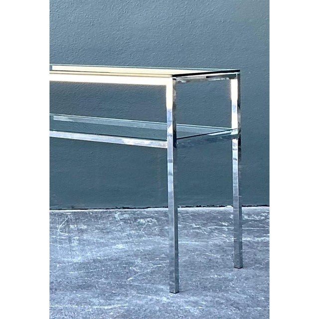 Mid-Century Modern Vintage Chrome and Glass Console Table For Sale - Image 3 of 12