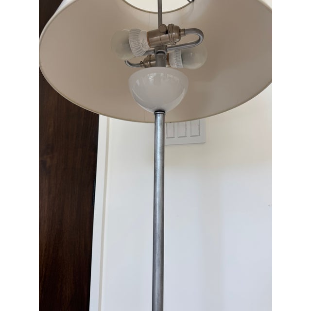 Custom brushed metal floor lamp, handcrafted in Charleston, SC, by Urban Electric Co (authenticated) in 2011. Double bulb,...