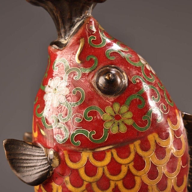 Late 19th Century Late 19th Century Cloisonné Enamel Fish Statue With Bronze Base, 2.6kg For Sale - Image 5 of 9