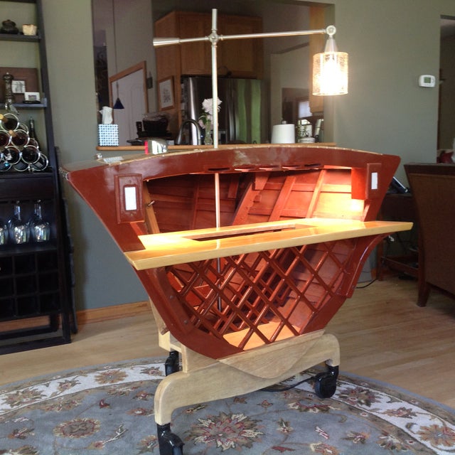 Nautical Century Palomino Wooden Boat Wine Rack and Bar Chairish