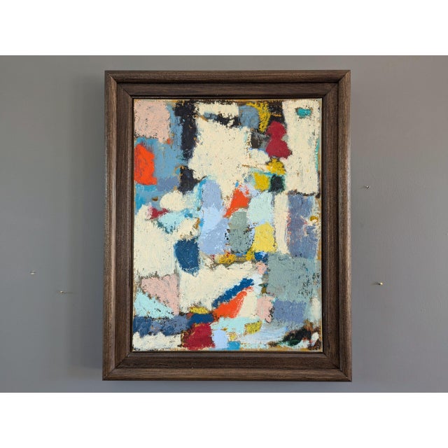 RISING GREY GREEN Size: 50 x 40 cm (including frame) Oil on Linen Board An engaging and powerful abstract composition by...