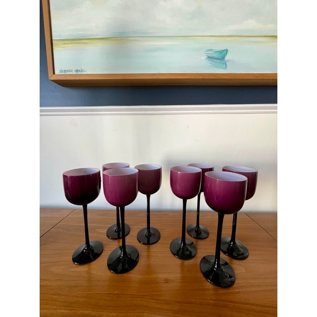 Empoli Set of 8 Carlo Moretti Empoli Cased Glass Plum Wine Glasses For Sale - Image 4 of 7