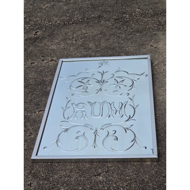 1900 - 1909 Antique Reverse Cut Bar Back "Rum" Mirror in Modern Frame For Sale - Image 5 of 11