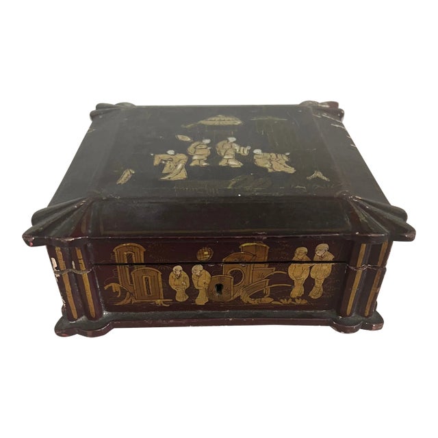 Antique 19th Century Chinese Wood Hand Carved Box For Sale