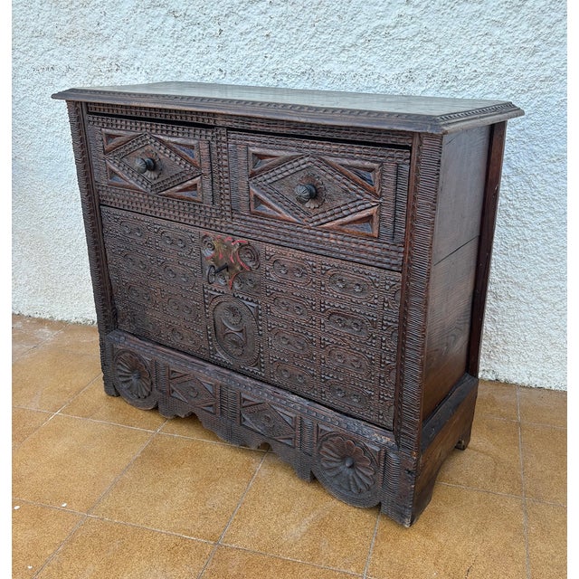 Spanish Renaissance Carved Cabinet with Drop-Front Door and Two Drawers, 1880s For Sale - Image 6 of 18