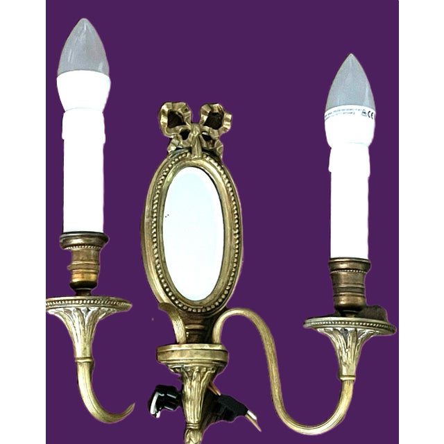 Louis XVI Gilt Bronze Mirrored Model 16572 Wall Sconces by Lucien Gau, Paris, 1930s, Set of 2 For Sale - Image 3 of 8